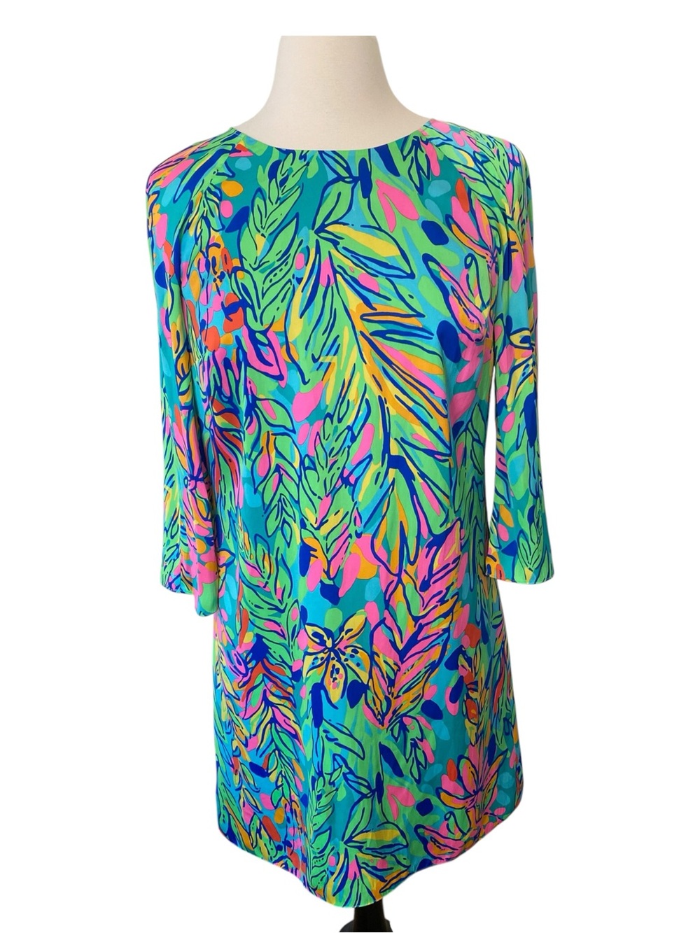 Lilly Pulitzer Carol Shift Dress Women’s 8 Tropical Floral Print 3/4 Sleeve